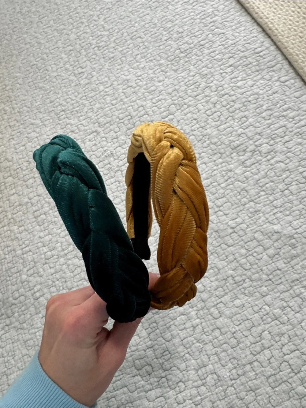 Braided Velvet Headband - Green and Mustard